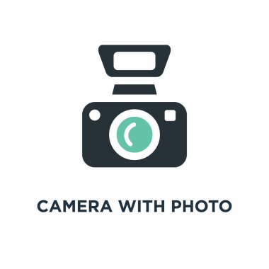 fotoğraf makinesi ile fotoğraf simge. Fotoğraf konsept sembol tasarımı, dijital fotoğraf makinesi ile imge, fotoğrafçı ekipman vektör çizim