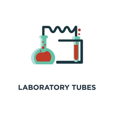 Laboratuvar tüpleri simgesi. Kimya ve bilim kavramı sembol tasarımı, tıbbi malzeme, bilimsel eğitim vektör çizim