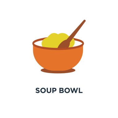 çorba kase simgesi. Restoran yemek tabağı kavramı sembol tasarımı, vektör çizim