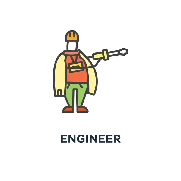Mühendis Simgesi Işçi Bina Onarım Mühendislik Karikatür Anahat Konsept Sembol — Stok Vektör