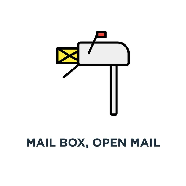 メール ボックス メールを開く新しい電子メール アイコン アウトライン 幸せなかわいい楽しいコンセプト受信トレイ メールの記号と文字 — ストックベクタ