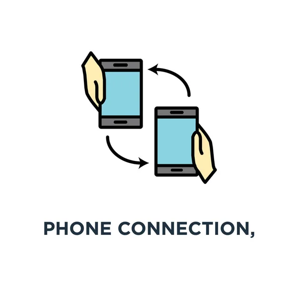 Conexión Teléfono Dos Teléfonos Inteligentes Móviles Manos Humanas Con Icono — Vector de stock