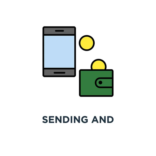 Skicka Och Emot Pengar Trådlöst Med Från Plånbok Till Mobiltelefon — Stock vektor