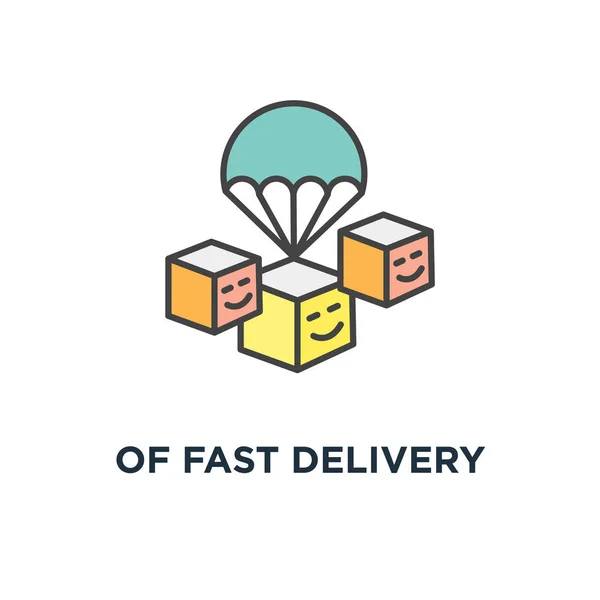 Fast Delivery Service Parcels Delivery Happy Cute Packages Flying Parachutes Stock Illustration