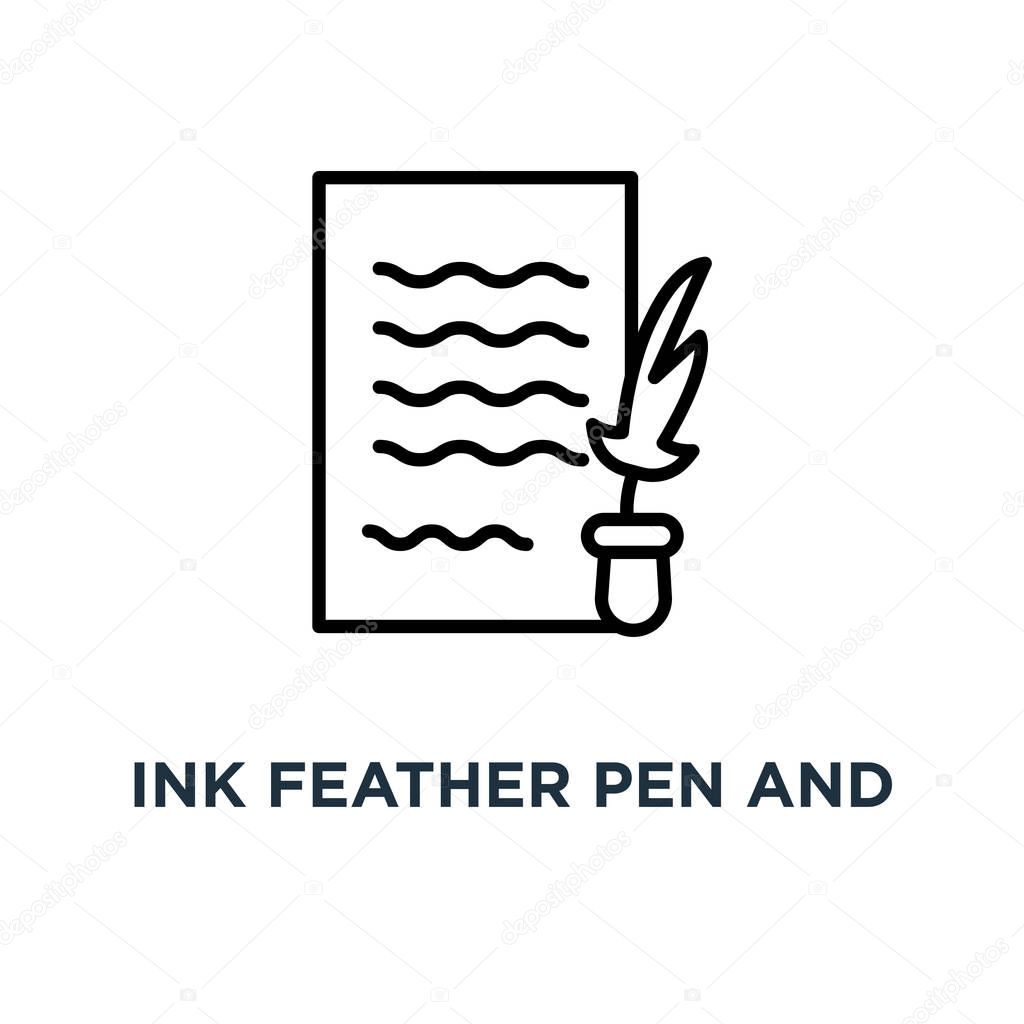 Download Ink Feather Pen Scroll Paper Icon Linear Simple Element ...