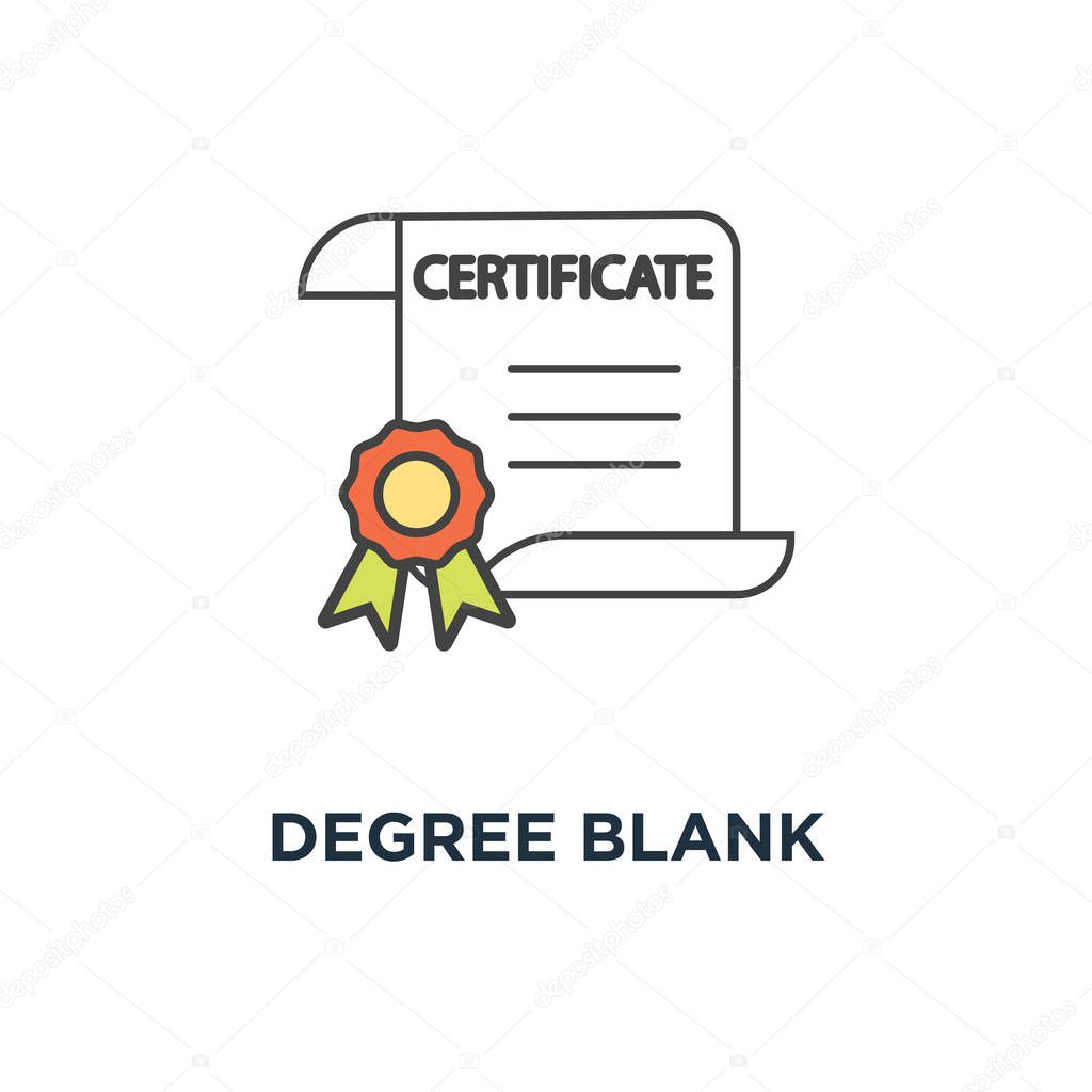 degree blank icon. certificate document, diploma, award or achievement with stamp, outline on white, concept symbol design, contact, graduate degree, quality license, quality vector illustration
