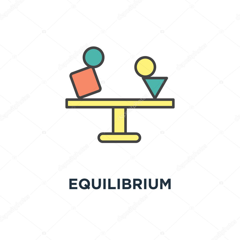 equilibrium icon. balance concept symbol design, counterpoise, creative of fragile balance of stones, to weight pros and cons, calmness or stability, funny smiley characters ride on the swing,