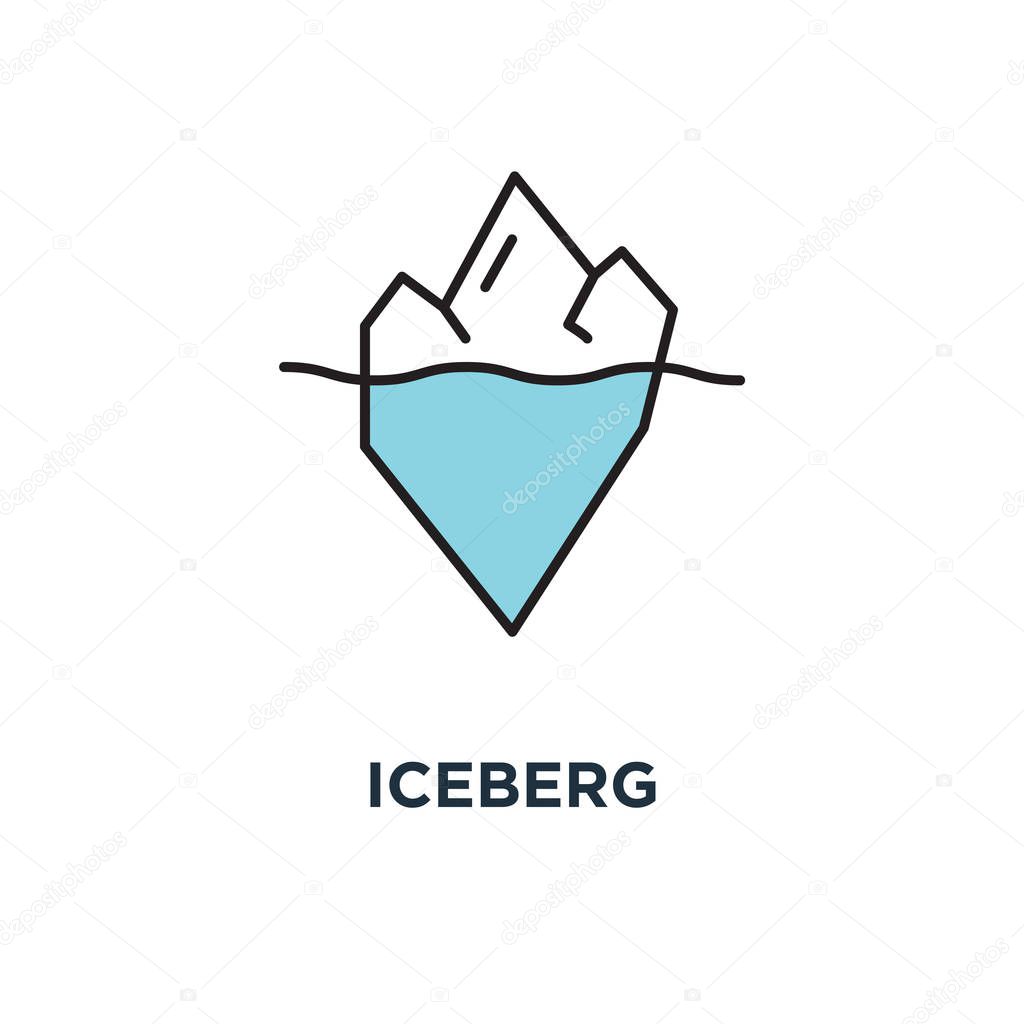 iceberg icon, symbol of hidden problems, polygonal iceberg under and above water as business or personal problem,, concept