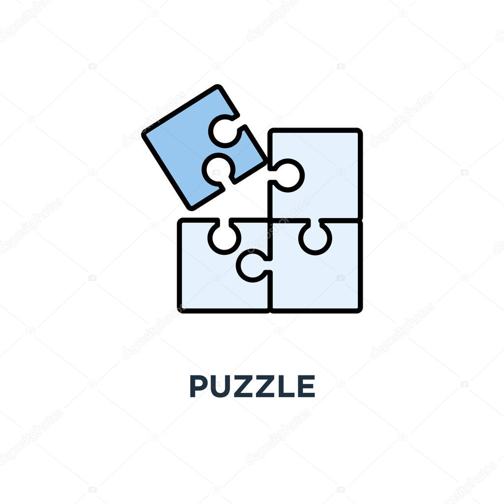 puzzle icon. simple successful solutions, solving problem, outline, concept symbol design, completing, cooperation, compatibility, assemble puzzle pieces vector illustration