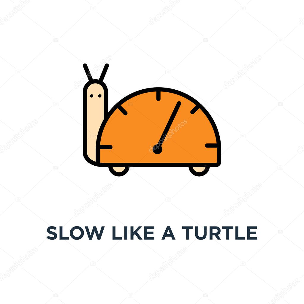 slow like a turtle download speed icon, symbol of speedometer,, concept low traffic speed, outline of turtle with an arrow on the indicator panel
