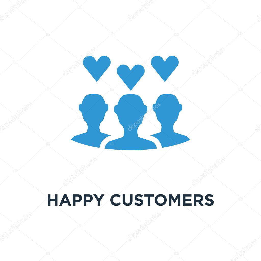 happy customers icon. client satisfaction on white concept symbol design, vector illustration