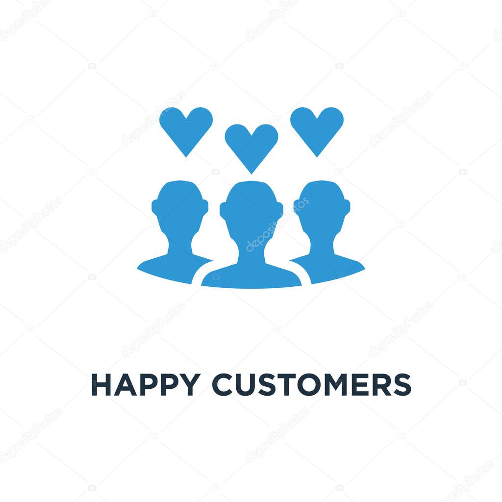 Happy customers icon. client satisfaction on white concept symbol design, vector illustration