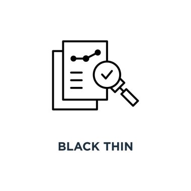 black thin assessment result, of bill icon, symbol invoice or description research and internal feedback, linear regulatory policy logotype graphic stroke art design concept clipart