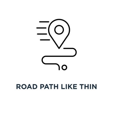 road path like thin map geolocation icon, symbol of show or check transport route or find the right place concept outline simple abstract mapping logotype brand graphic ui design on white clipart
