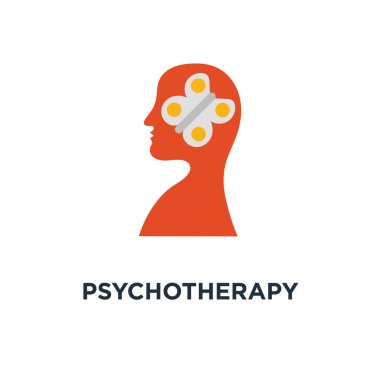Psikoterapi simgesi. ruh sağlığı, meditasyon uygulaması, denetim duygu, yaratıcı kişilik konsept sembol tasarımı, öz farkındalık ve mindfulness, empati, sosyal konular, duygu beyin sorunları illüstrasyon vektör