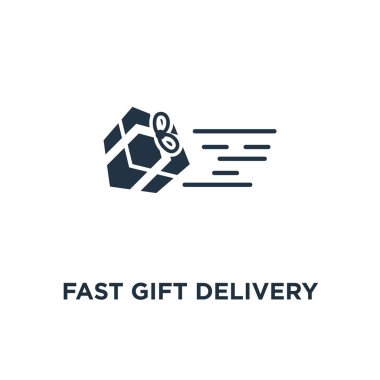 hızlı hediye teslimat servisi simgesini. hareket kavramı sembol tasarımı, mevcut hızlı çözüm vektör çizim mavi kırmızı hediye kutusunda