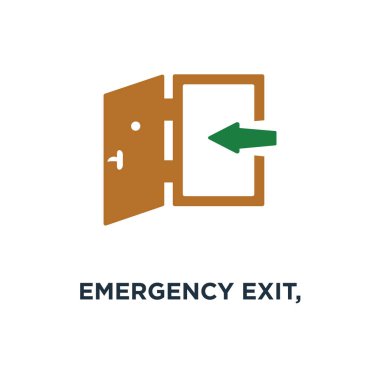 Acil çıkış, çıkış kapısı, strateji simgesi çıkın. Kapı giriş kavramı sembol tasarımı, vektör çizim