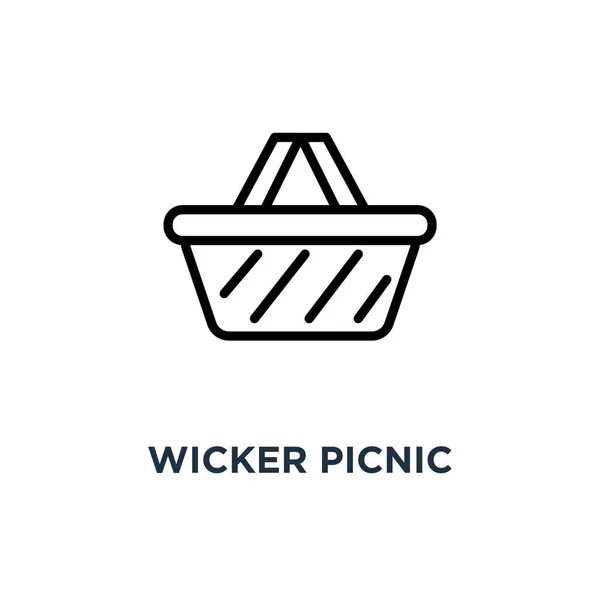 Weidenkorb Picknickkorb Mit Produkten Symbol Linienzeichen Eps10 Konzept Symboldesign Vektorillustration — Stockvektor