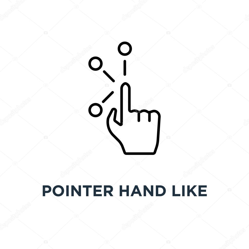 pointer hand like thin click icon, symbol stroke simple style trend modern logotype art graphic lineart design on white concept of arm push or press on button like cursor badge