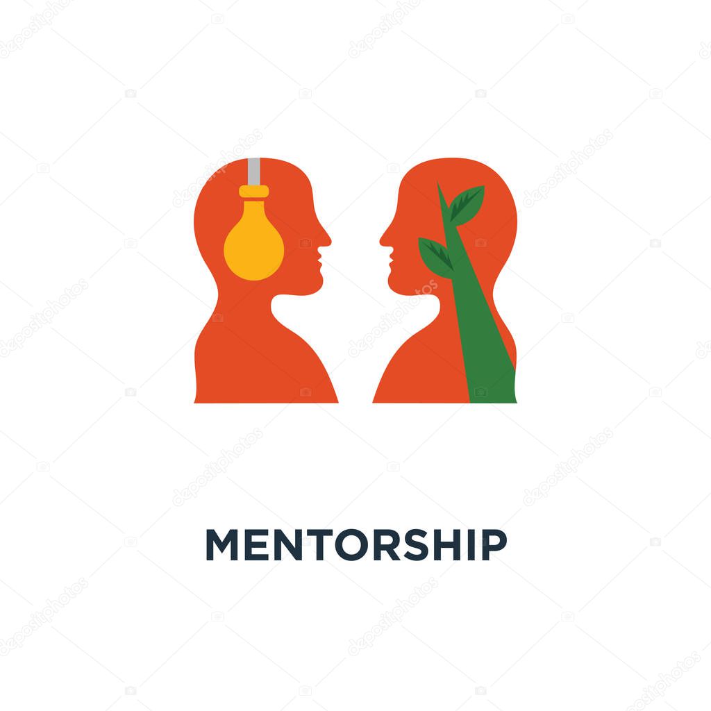 mentorship icon. guidance and leadership, emotional intelligence concept symbol design, empathy and communication, face to face heads, negotiation and persuasion, common ground vector illustration