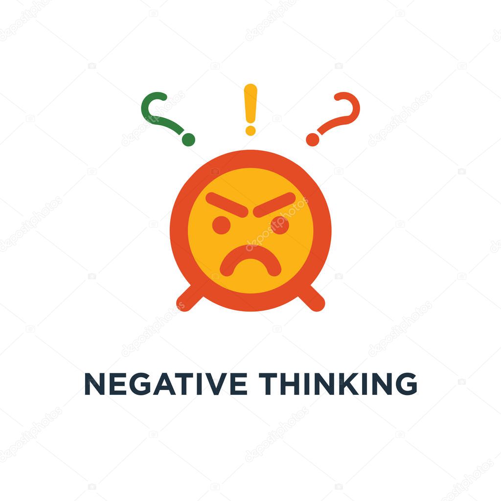 negative thinking icon. bad experience feedback, mad emoticon sticker, hate and furious concept symbol design, unhappy client, difficult customer, poor service quality, angry red face vector illustration