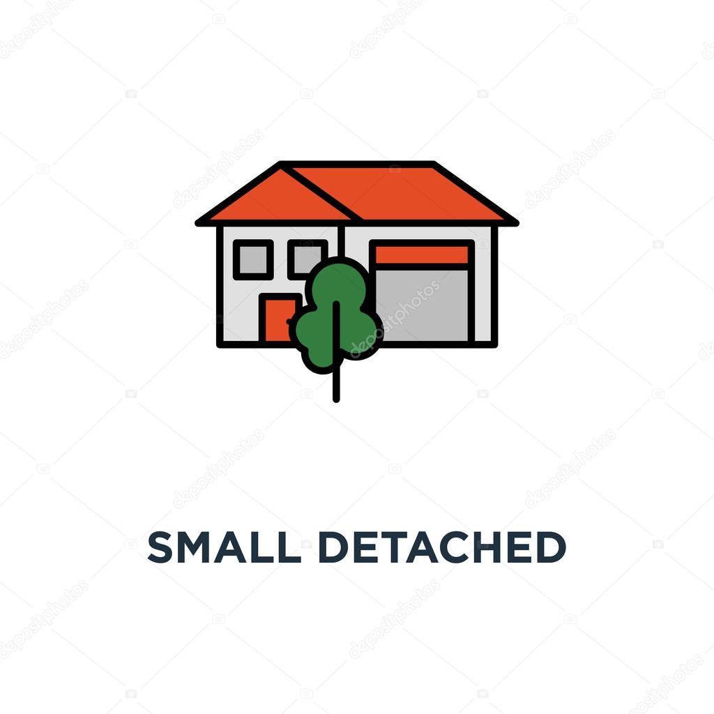 small detached house with garage and tree icon. suburb summer house concept symbol design, real estate mono vector illustration