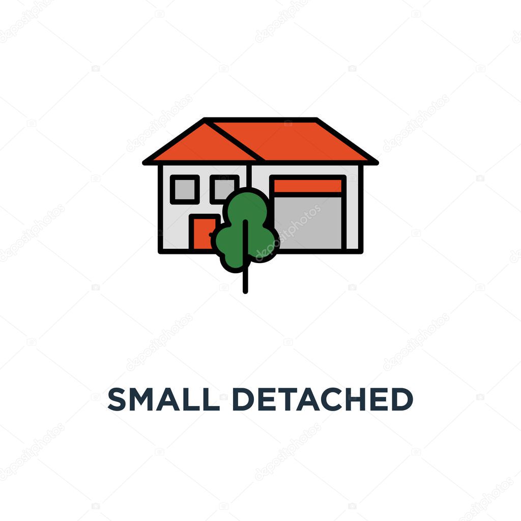 Small detached house with garage and tree icon. suburb summer house concept symbol design, real estate mono vector illustration