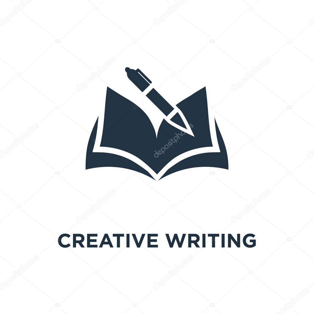 Creative writing and storytelling icon. education concept symbol design, opened book, school study, learning subject, book review summary vector illustration