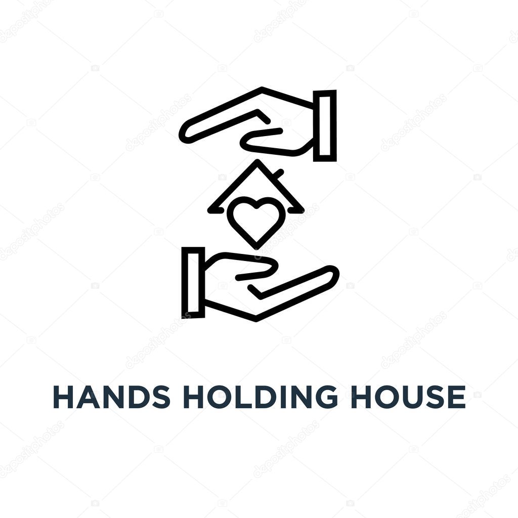 Hands holding house with heart icon. hands holding house with heart concept symbol design, vector illustration