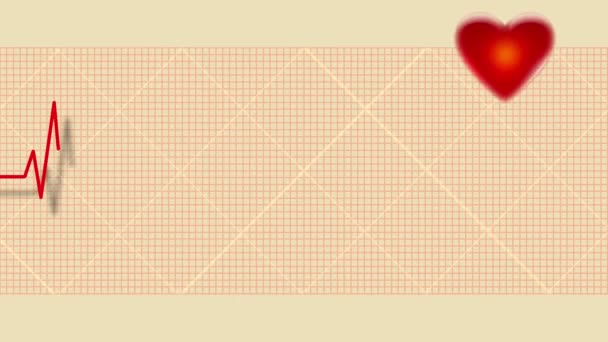 Electrocardiografía El ritmo de un corazón sano. Frecuencia cardíaca de línea roja en pantalla completa. Gráficos mínimos en movimiento. Abstracción de la salud. Corazón sano. En el fondo, el corazón late en el tiempo — Vídeo de stock