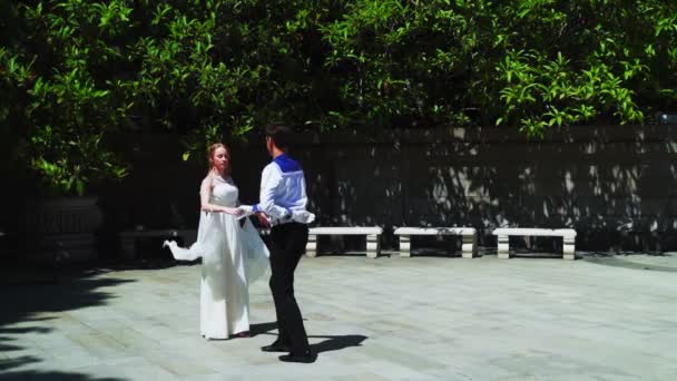 Young Guy Girl Dancing Waltz Cadet Guy Girl White Ball — Stock Video