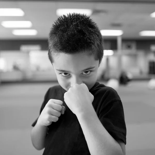 Young Boy Holding Fists Ready Punch Pov — Stock Photo, Image