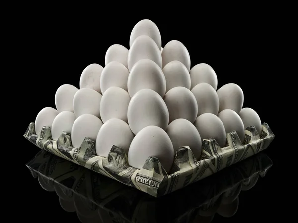 Pyramid White Eggs Packing Denominations Dollars Isolated Black — Stock Photo, Image