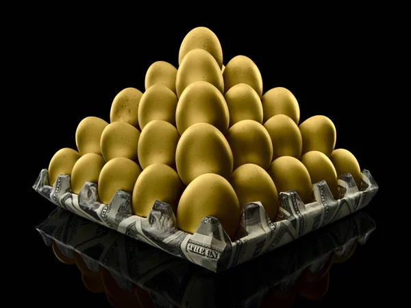 Pyramid Gold Eggs Packing Denominations Dollars Isolated Black — Stock Photo, Image