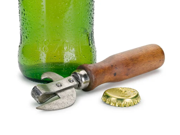 Beer Glass Bottle Opener Crushed Tin Stopper Isolated White — Stock Photo, Image