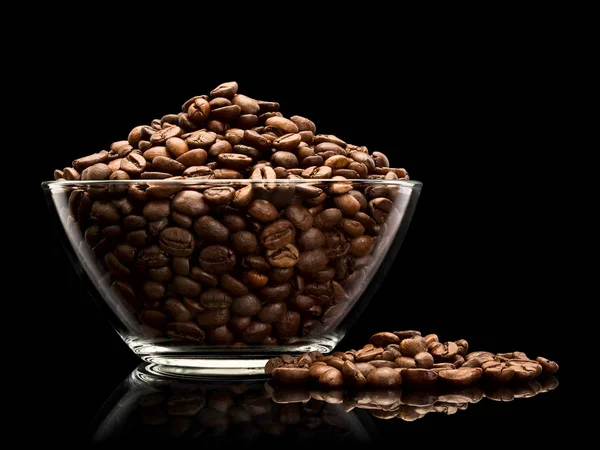 Los Granos Café Cristalería Aísla Negro — Foto de Stock