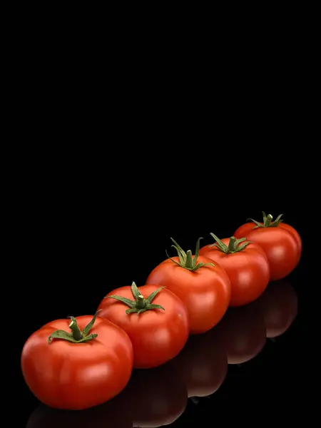 Diagonaal Getal Vijf Rijpe Tomaat Het Geïsoleerd Zwart — Stockfoto