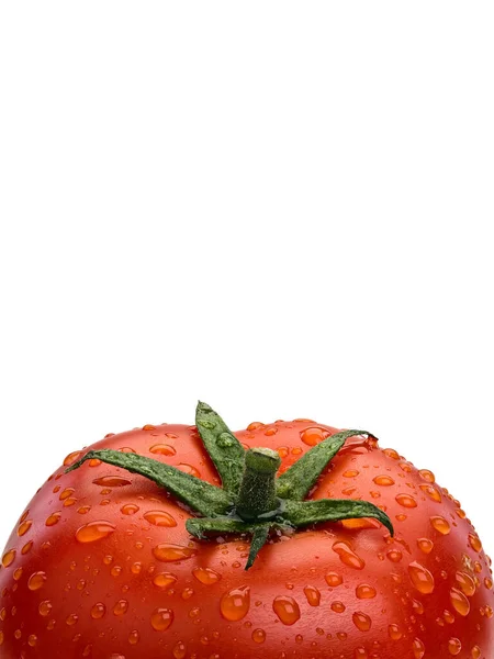 Large Fragment Ripe Tomato Covered Water Drops Isolated White — Stock Photo, Image