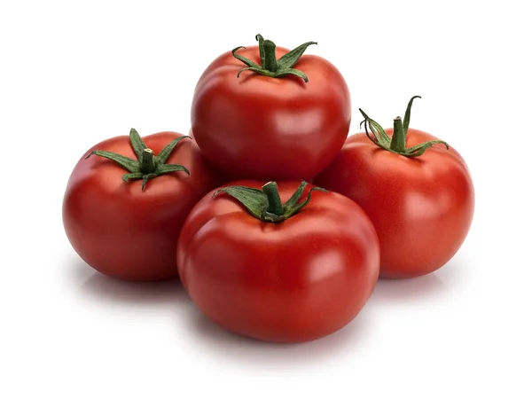 Pyramide Gecombineerd Van Vijf Rijpe Tomaten Het Geïsoleerd Wit — Stockfoto