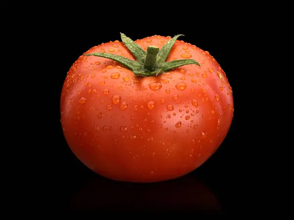 Fruit Large Fresh Tomato Covered Water Drops Isolated Black — Stock Photo, Image