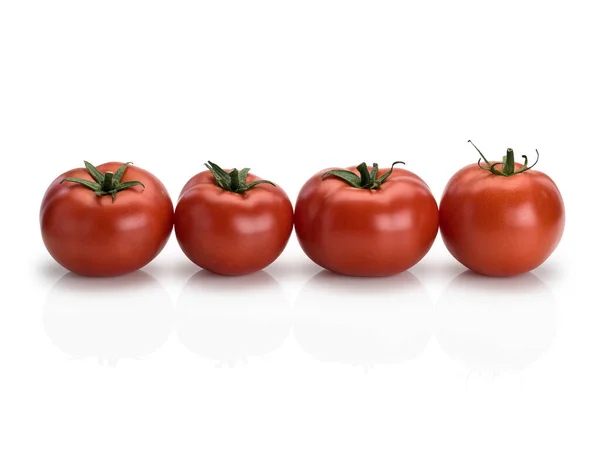 Aantal Van Vier Vruchten Van Rijpe Tomaten Het Geïsoleerd Wit — Stockfoto