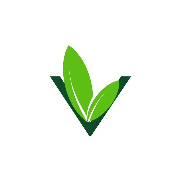 Carta V com vetor de design de logotipo de folha — Vetor de Stock