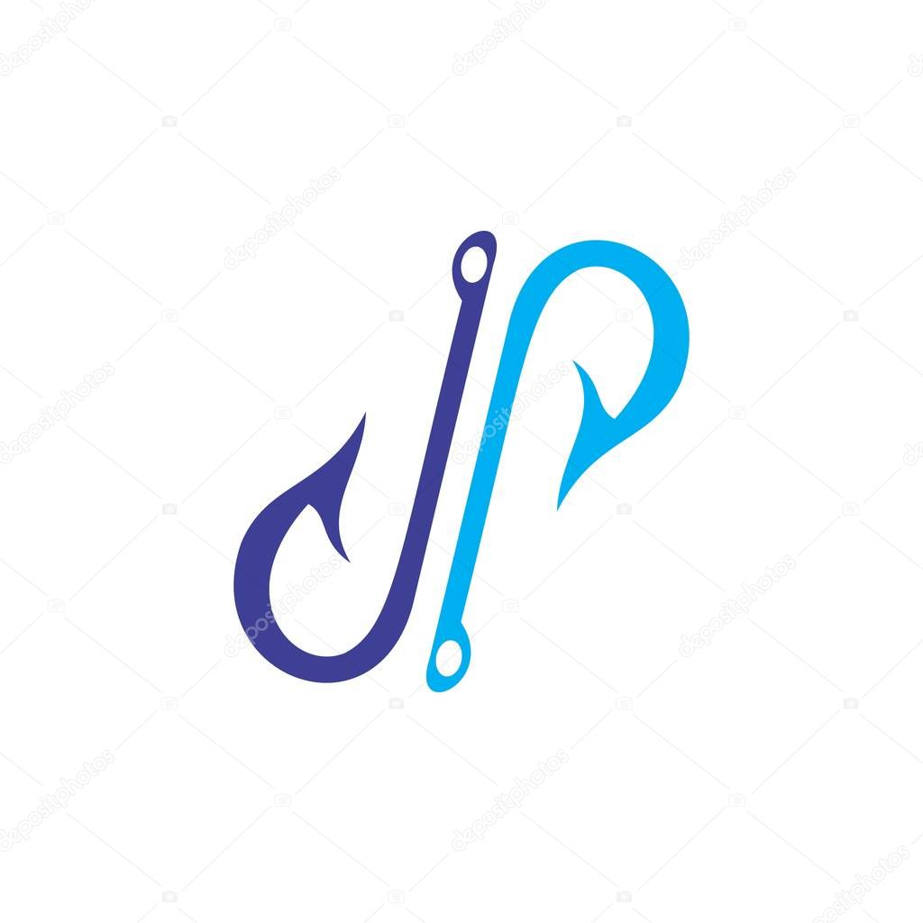 Letter JP or DP with fish hook loog design vector