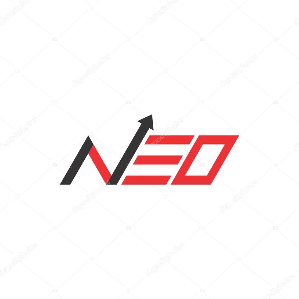 NEO letter with up arrow logo design vector