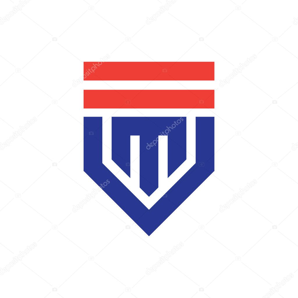 Shield with MV letter logo design vector