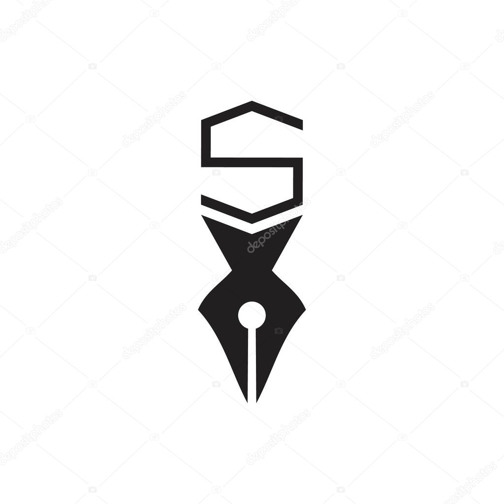 Pen with S letter logo design vector