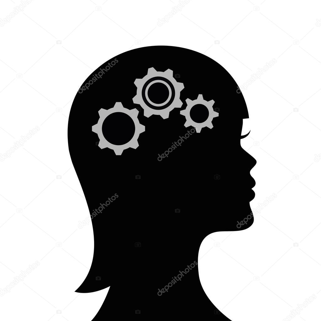 woman with gears in the head business symbol teamwork