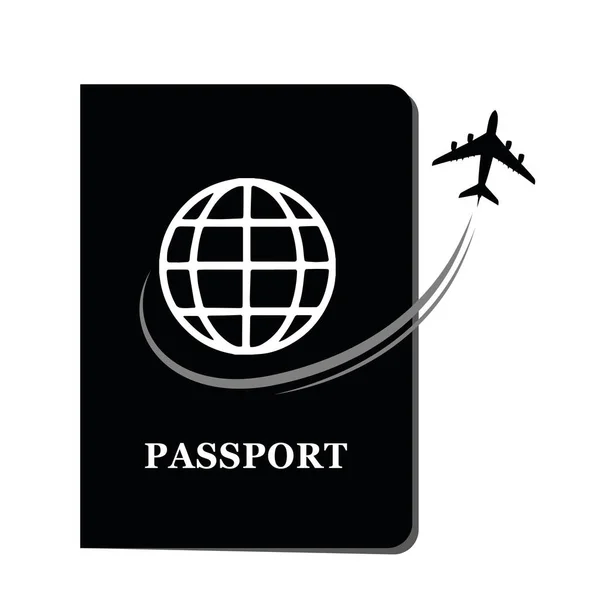 Black passport document airplane — Stock Vector