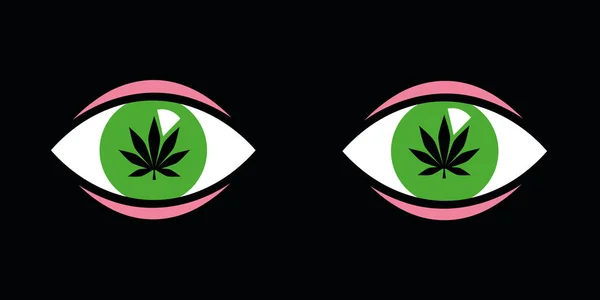 Grüne Augen mit Cannabisblättern im Inneren — Stockvektor