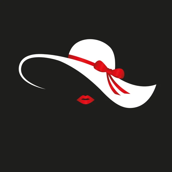 Sombrero de mujer con lazo rojo labios rojos — Archivo Imágenes Vectoriales